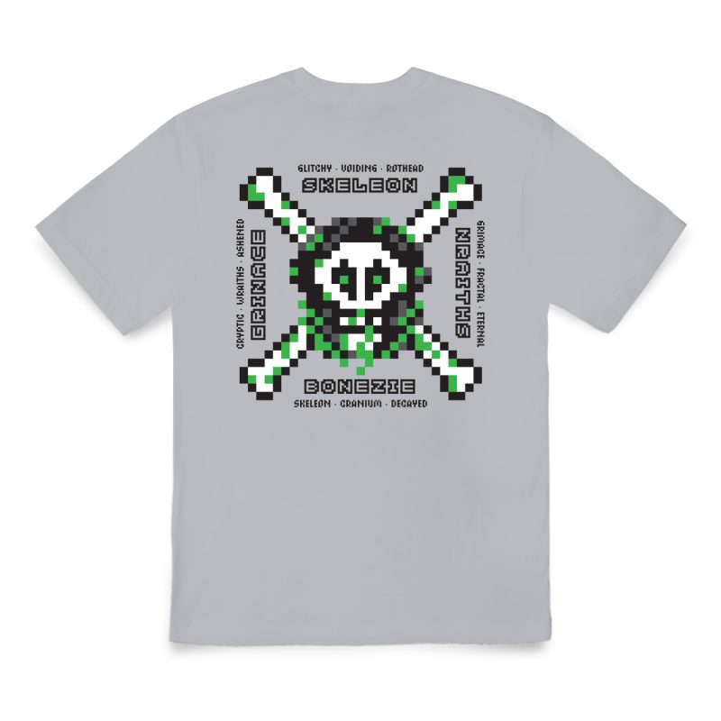 Pixel Haunt Skull Dove Grey